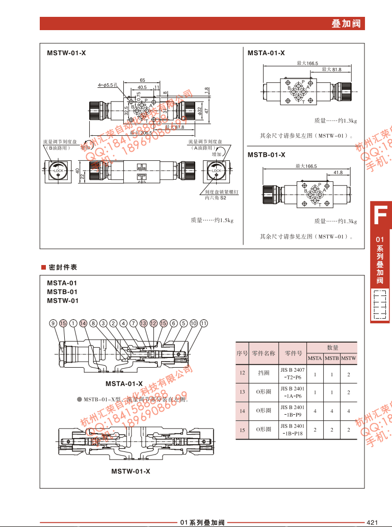 MSTA-01-X-10,MSTB-01-X-10,MSTW-01-X-10,油研叠加式温补 节流阀和单向节流阀